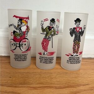 Vintage America Frosted Glass Set with Red and Black Illustrations